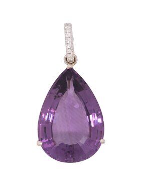 8.13Ct Pear Shaped Zambian Amethyst & Diamond Accents Pendant in 14K White Gold